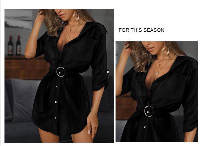 Damen Hemdblusenkleid mit schicken Knopfdetails und dekorativem Taillengürtel EB