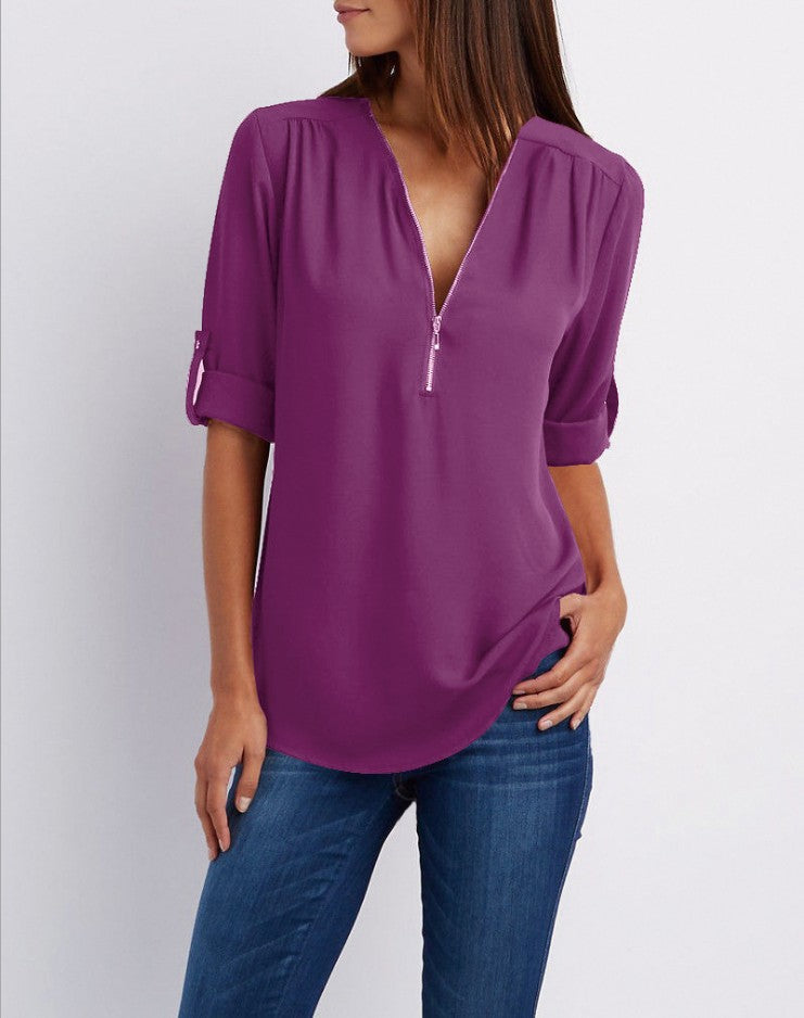 EB | V-Ausschnitt plus Größe Frauen ärmellos Chiffon Shirt
