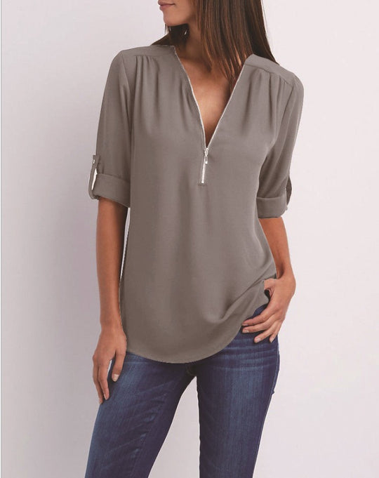 EB | V-Ausschnitt plus Größe Frauen ärmellos Chiffon Shirt