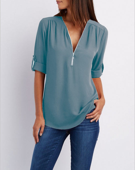 EB | V-Ausschnitt plus Größe Frauen ärmellos Chiffon Shirt
