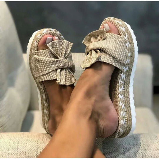 Damen Wedge-Pantoletten mit dekorativer Schleifen-Applikation und bequemer Sohle EB