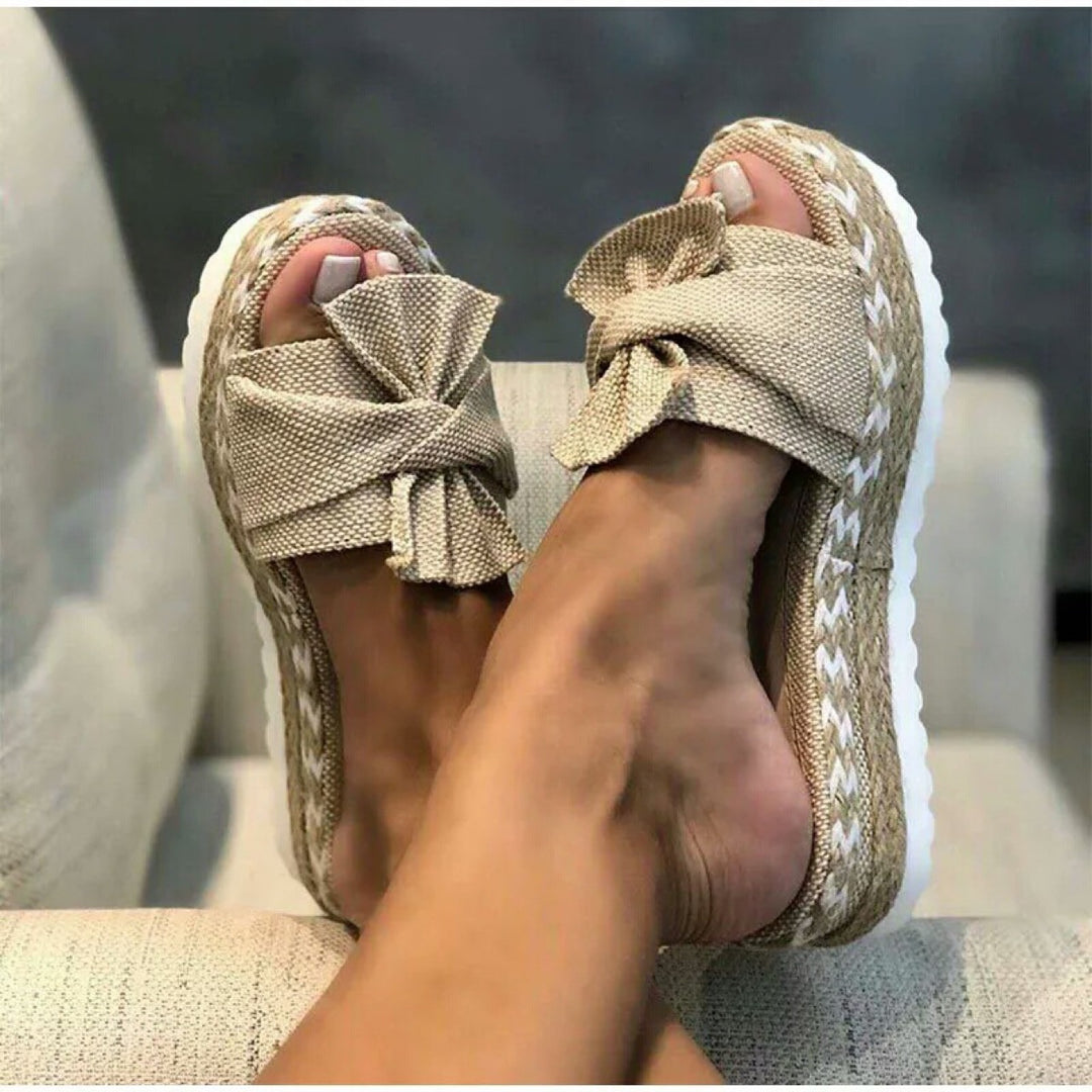Damen nan raffinierte Knotenslipper auf geflochtener Juteplattform mit rutschfester Wellenlaufsohle EB