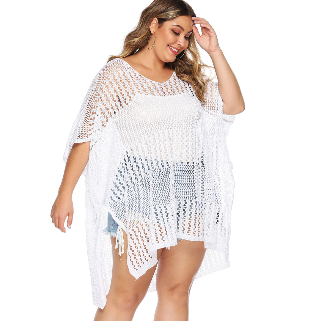 Damen lässiger Häkel-Strandüberwurf mit asymmetrischem Schnitt EB