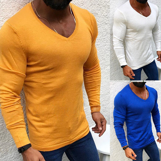 Herren figurbetontes Longsleeve aus Baumwolle mit V-Ausschnitt EB