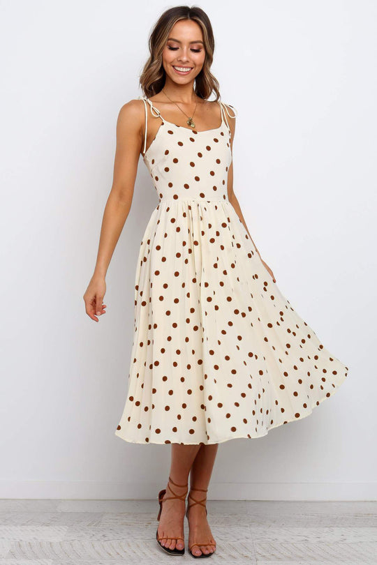 Damen Midikleid mit Spaghetti-Trägern und lässigem Punkte-Design EB