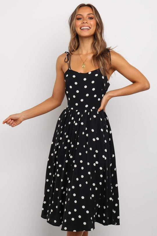 Damen Midikleid mit Spaghetti-Trägern und lässigem Punkte-Design EB