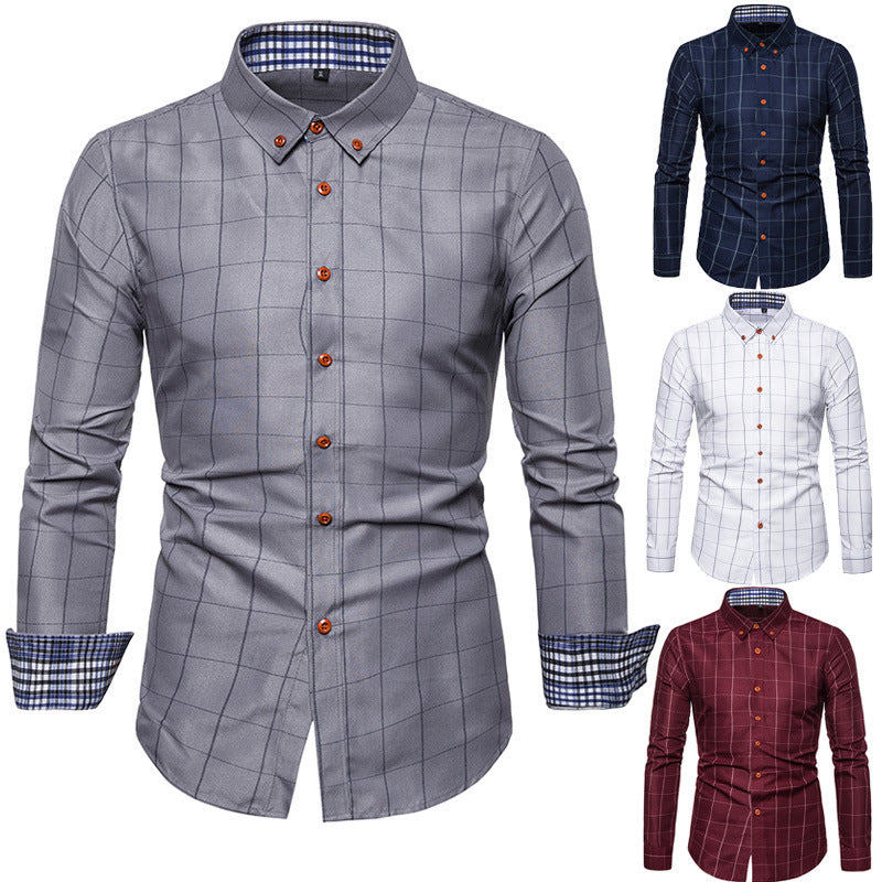 Herren nan tailliertes Businesshemd mit Button-Down-Kragen kariert und kontrastfutter EB