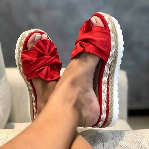 Damen Wedge-Pantoletten mit dekorativer Schleifen-Applikation und bequemer Sohle EB