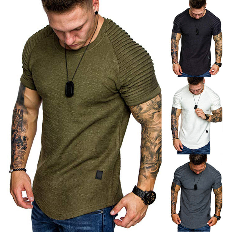 Herren modisches Rundhalsshirt mit strukturierter Schulterpartie EB