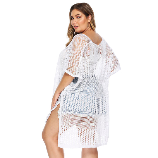 Damen lässiger Häkel-Strandüberwurf mit asymmetrischem Schnitt EB