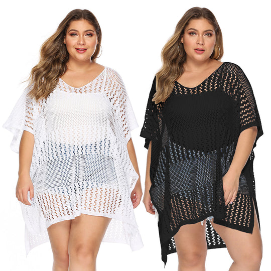 Damen lässiger Häkel-Strandüberwurf mit asymmetrischem Schnitt EB
