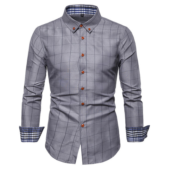 Herren nan tailliertes Businesshemd mit Button-Down-Kragen kariert und kontrastfutter EB