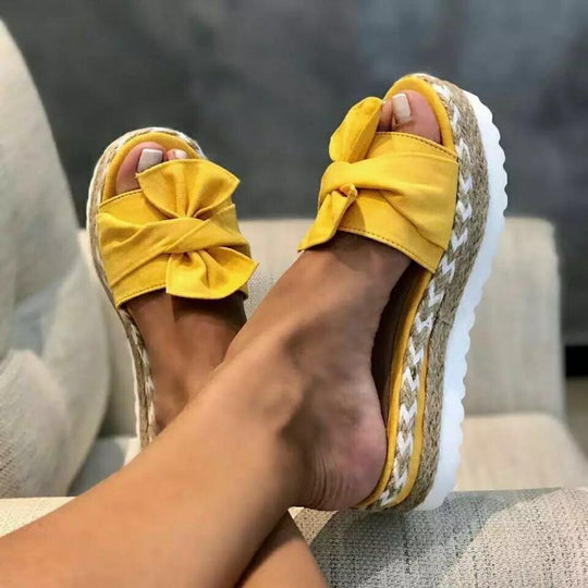 Damen Wedge-Pantoletten mit dekorativer Schleifen-Applikation und bequemer Sohle EB