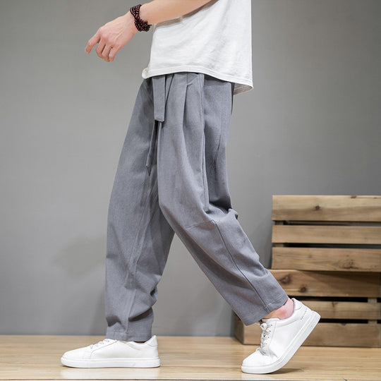 Herren nan lockere Leinenhose mit Kordelbund und tapered Bein EB