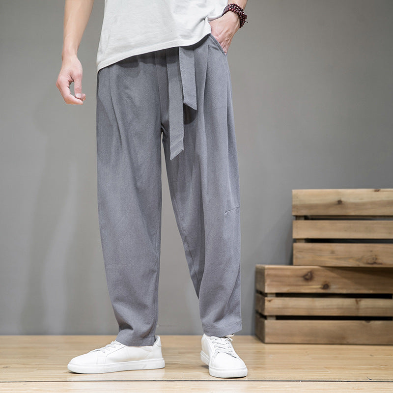 Herren nan lockere Leinenhose mit Kordelbund und tapered Bein EB