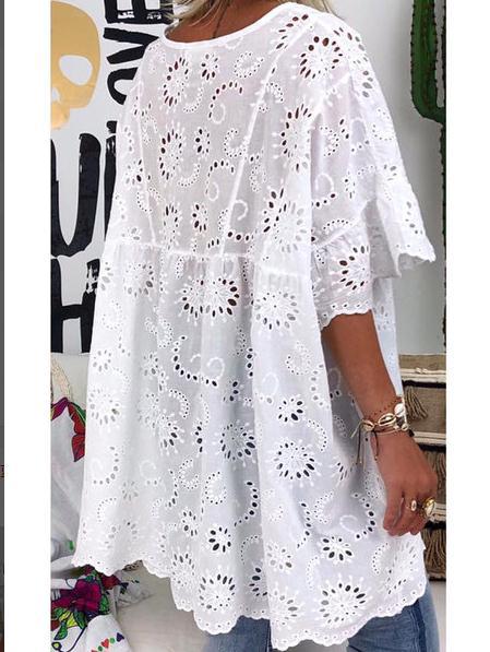 Damen Luftige Bluse im romantischen Broderie-Stil EB