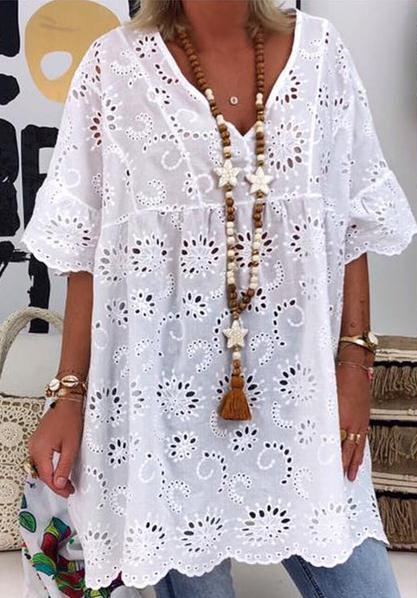 Damen Luftige Bluse im romantischen Broderie-Stil EB