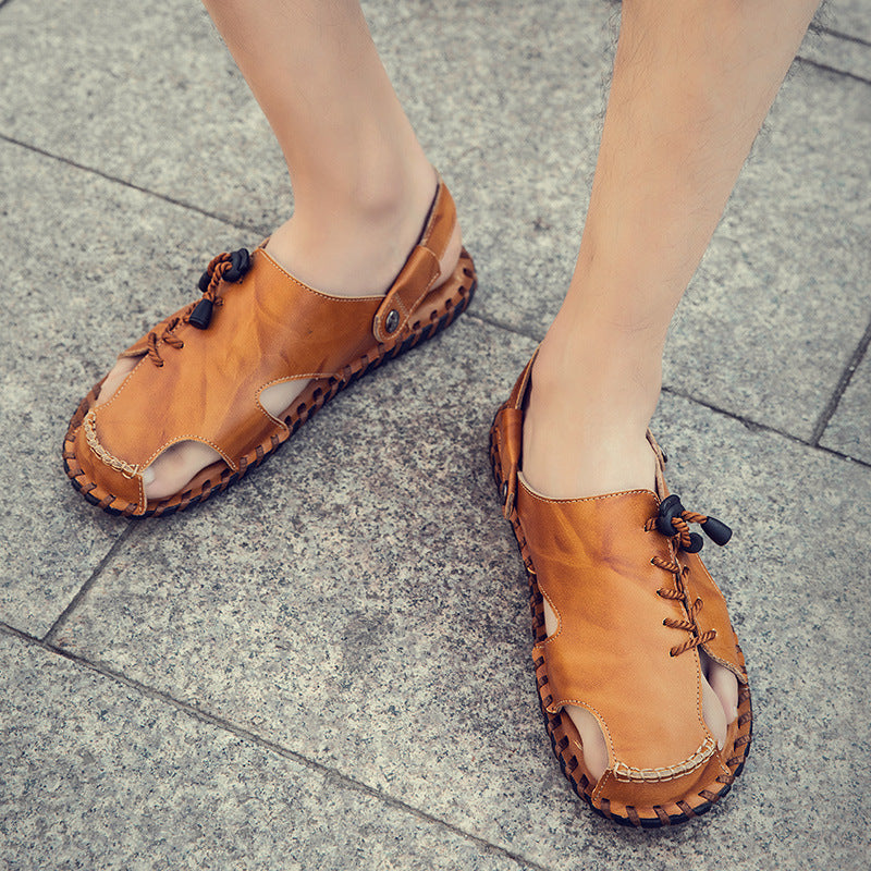 Herren Luftige Leder Sandalen mit praktischer Schnürung EB