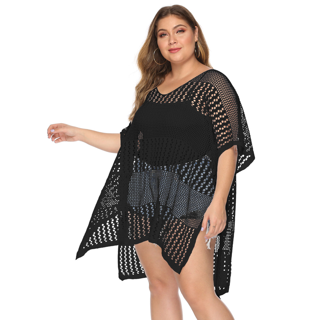 Damen lässiger Häkel-Strandüberwurf mit asymmetrischem Schnitt EB