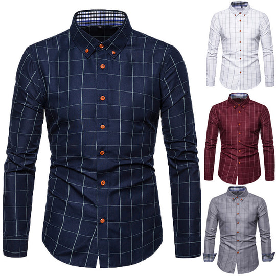 Herren nan tailliertes Businesshemd mit Button-Down-Kragen kariert und kontrastfutter EB