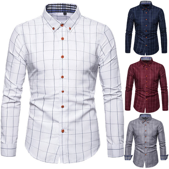 Herren nan tailliertes Businesshemd mit Button-Down-Kragen kariert und kontrastfutter EB