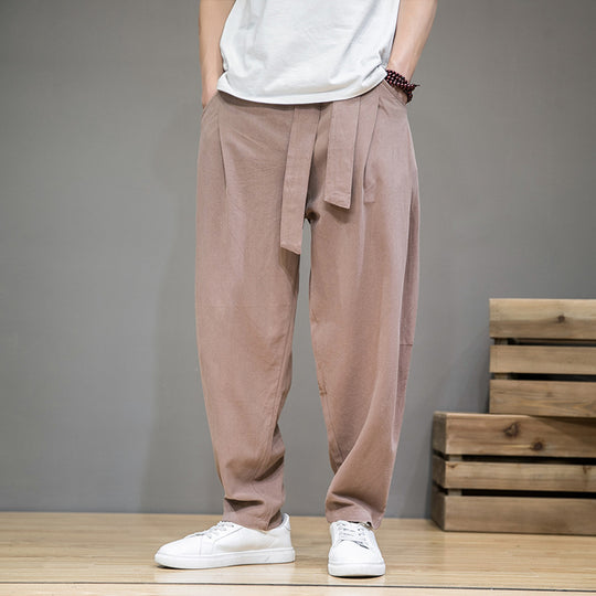 Herren nan lockere Leinenhose mit Kordelbund und tapered Bein EB