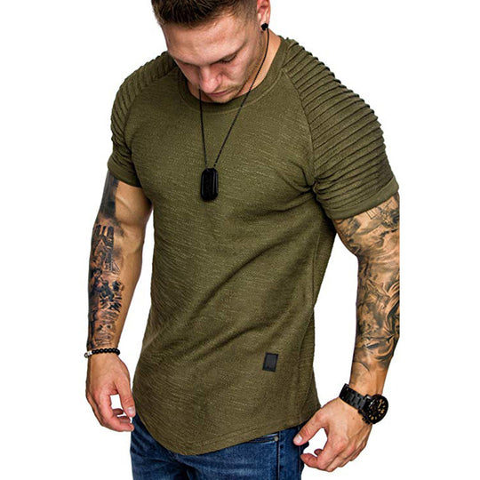 Herren modisches Rundhalsshirt mit strukturierter Schulterpartie EB