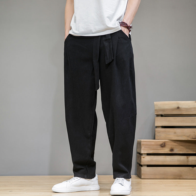 Herren nan lockere Leinenhose mit Kordelbund und tapered Bein EB