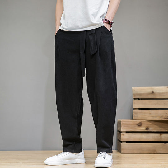 Herren nan lockere Leinenhose mit Kordelbund und tapered Bein EB