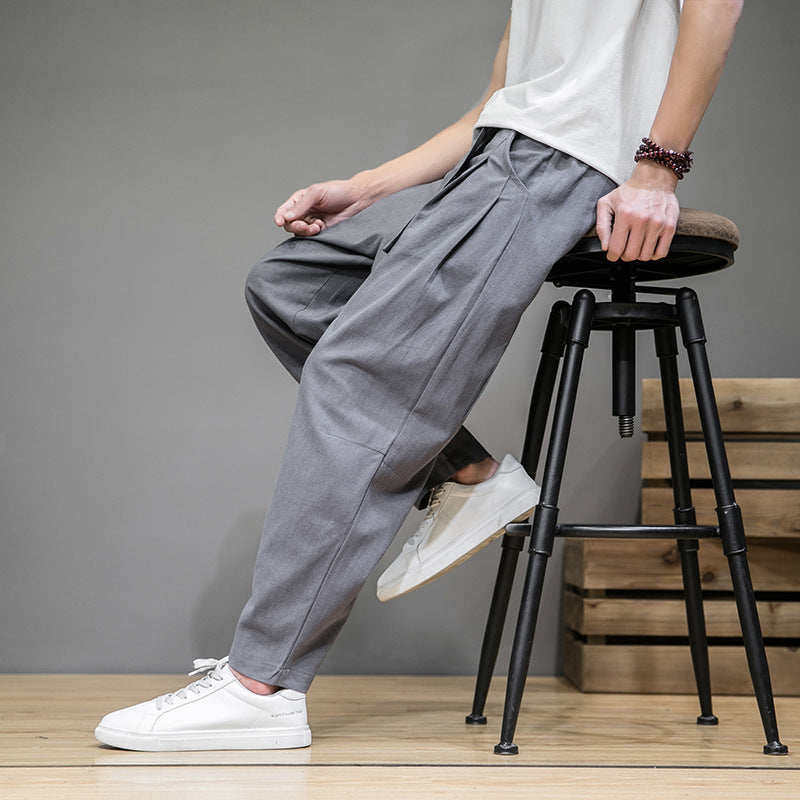 Herren nan lockere Leinenhose mit Kordelbund und tapered Bein EB