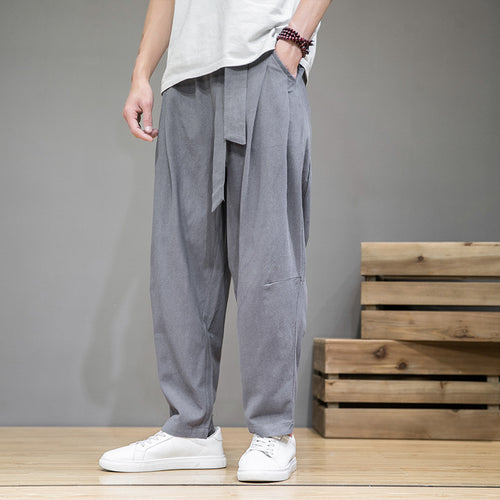 Herren nan lockere Leinenhose mit Kordelbund und tapered Bein EB