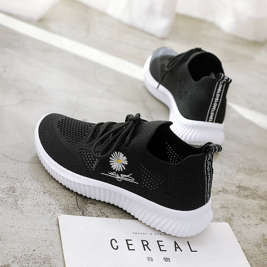 Damen atmungsaktive Freizeitsneaker mit eingearbeitetem Blumenmotiv und rutschfester Sohle EB