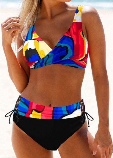 Damen Sportliches Bikini-Set mit verstellbaren Trägern und modischem Farbdesign EB