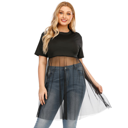 Damen modisches Mesh-Top mit integriertem Rock EB