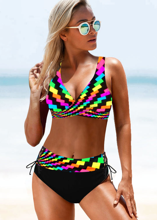 Damen Sportliches Bikini-Set mit verstellbaren Trägern und modischem Farbdesign EB