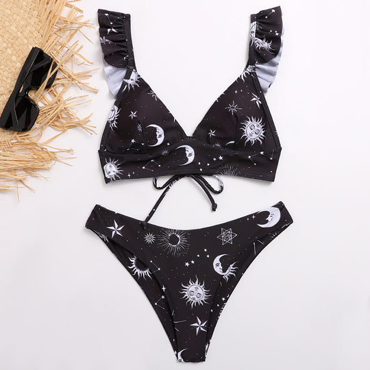 Damen Triangel-Bikini mit verstellbaren Trägern und auffälligem Galaxie-Design EB