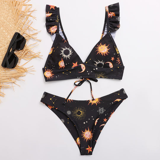 Damen Triangel-Bikini mit verstellbaren Trägern und auffälligem Galaxie-Design EB
