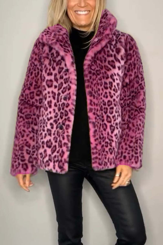 EB | Damen S Winter Kunstpelz-Mantel Mit Leopardenmuster Revers - Ideal Für Den Winter