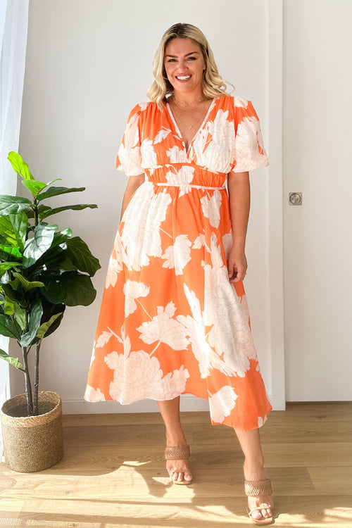 EB | Real Love Print Puffärmel Maxi Kleid