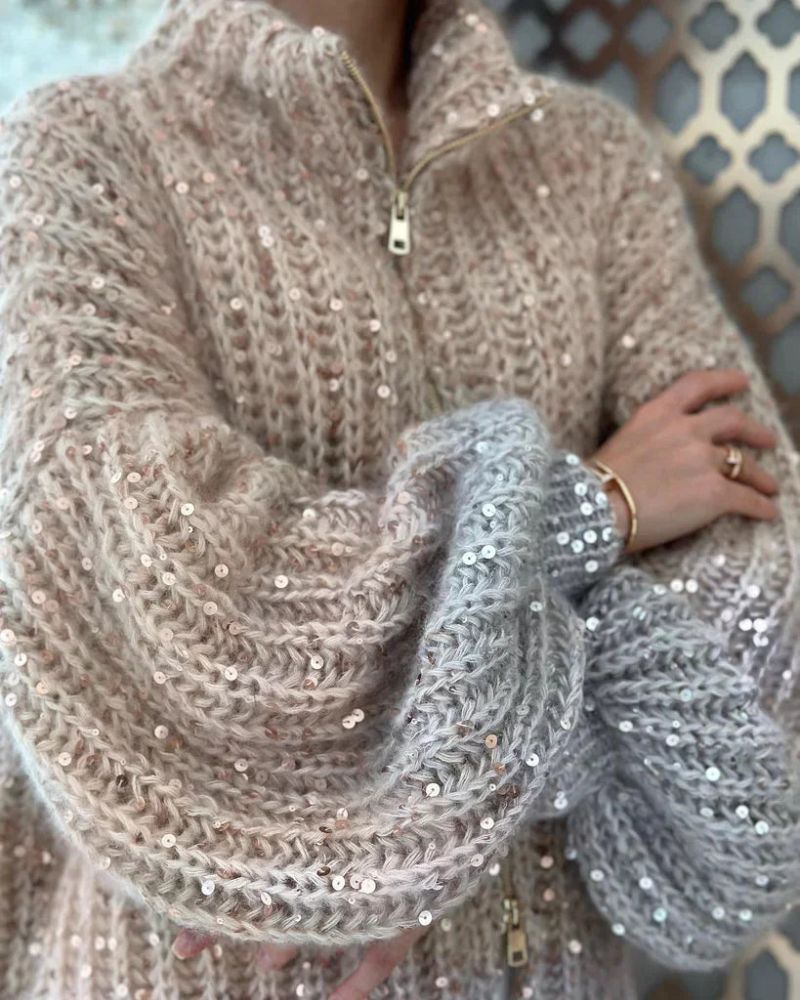 EB | Lässiger Pailletten-V-Ausschnitt-Pullover