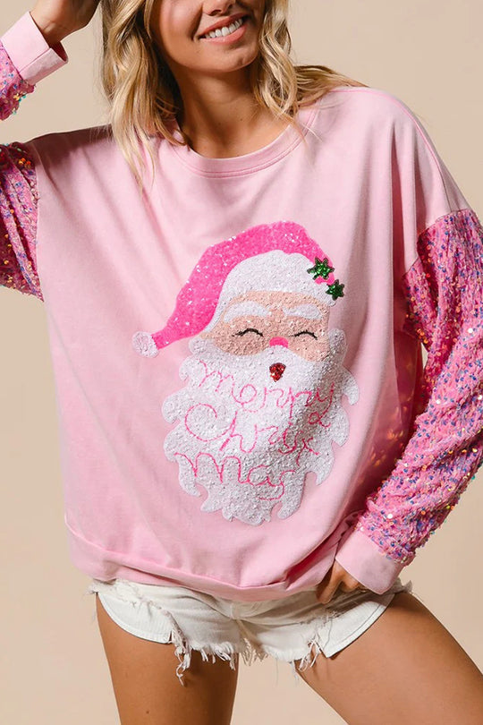 EB | Weihnachten Lässig Locker Rundhals Pailletten Ärmel Sweatshirt