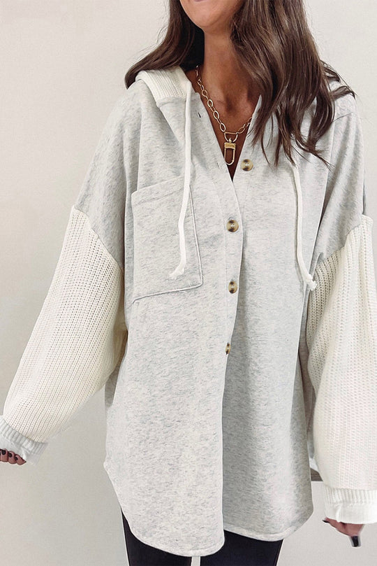 EB | Langärmelige Bluse mit Kapuze und Knöpfen Baumwollmischung Komfort und Stil