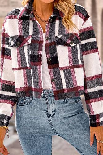 EB | Pocket Fashion Casual Cropped Damen Karierte Jacke
