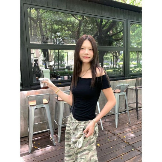 EB | Schräge Schulter Off-Shoulder Kurzarm