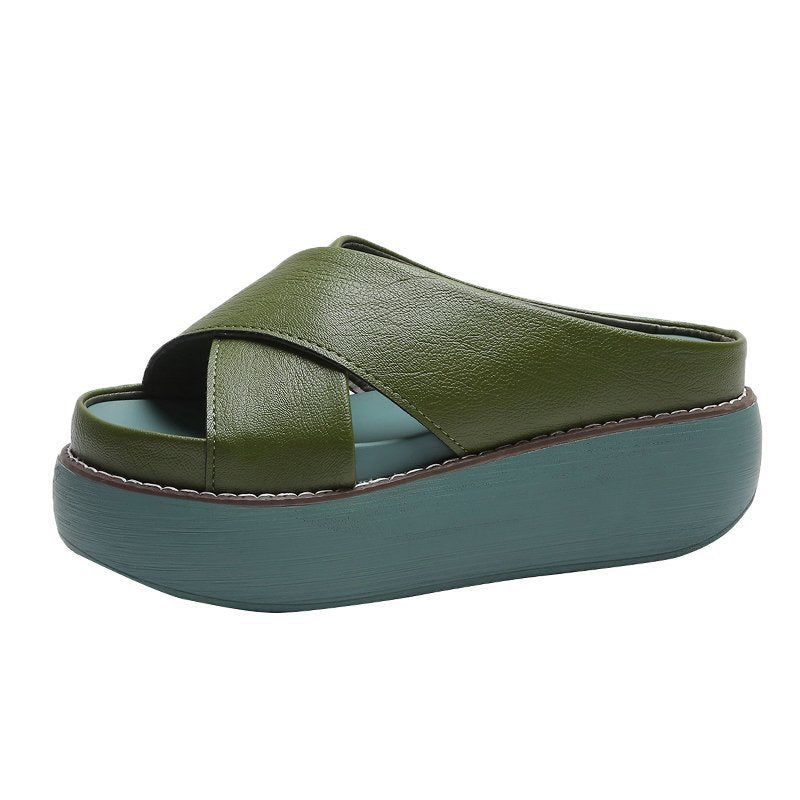 Damen Komfortable Plateau-Mules mit eleganter Riemenführung EB