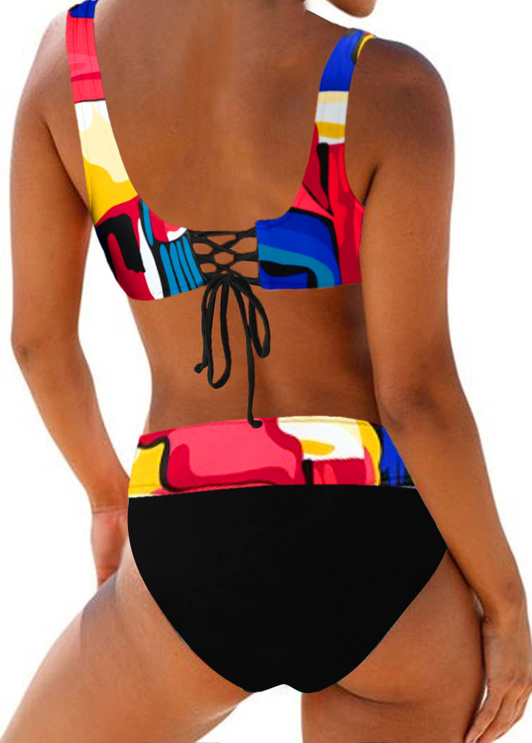 Damen Sportliches Bikini-Set mit verstellbaren Trägern und modischem Farbdesign EB