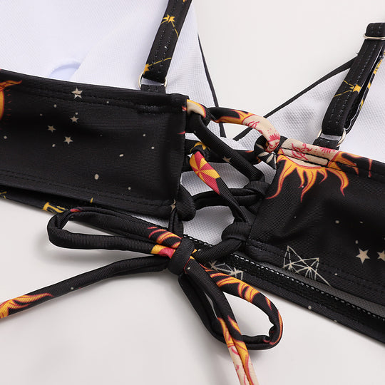 Damen Triangel-Bikini mit verstellbaren Trägern und auffälligem Galaxie-Design EB