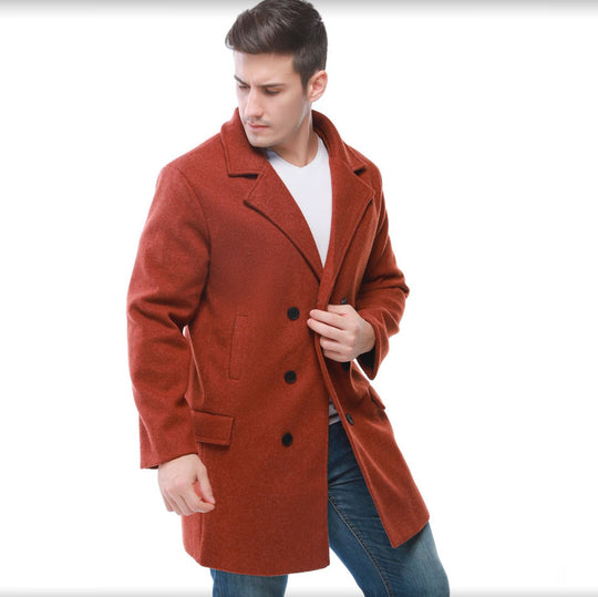 Herren eleganter Wollmantel mit doppeltem Knopfverschluss und praktischen Taschen EB