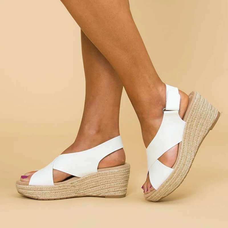 Damen Wedge-Sandalen mit verstellbarem Riemen und stylischem Kreuzdesign EB