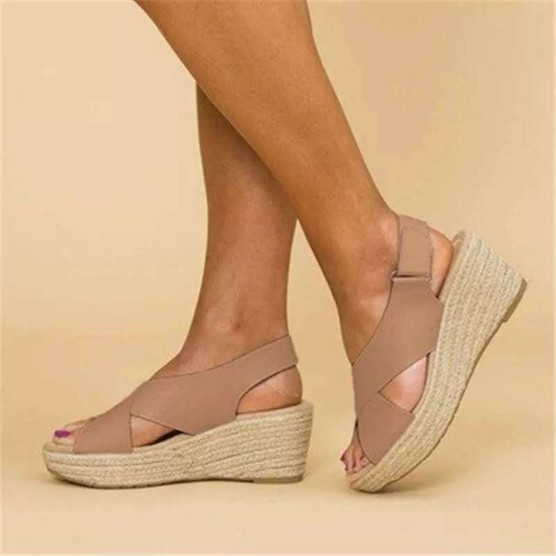 Damen Wedge-Sandalen mit verstellbarem Riemen und stylischem Kreuzdesign EB